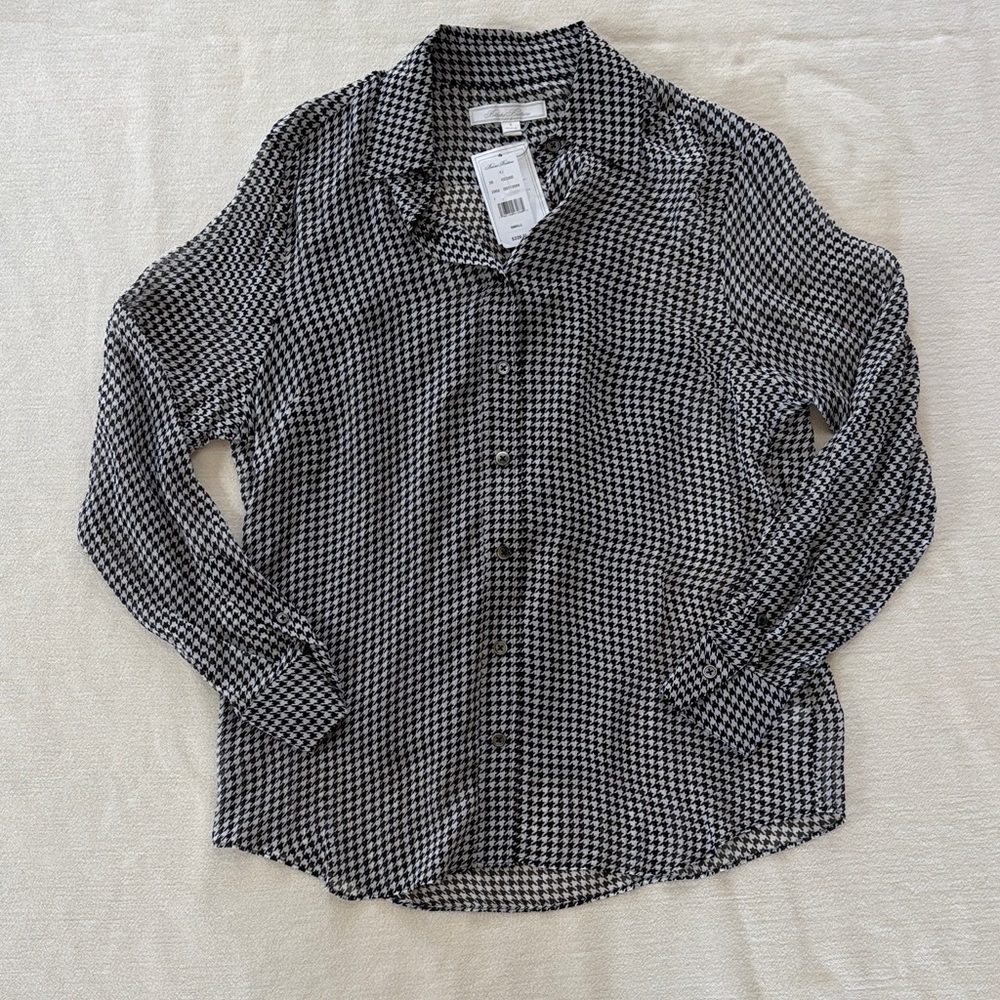 NWT- Brooks Brothers Black and White Houndstooth Blouse- size s